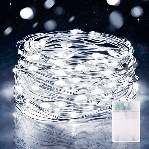 5M 50 LED Lichterketten Batterie Timer, Micro Drahtlichterkette IP65 Wasserdichte Kupferdraht Lichterkette für Zimmer Party Garten Weihnachten Halloween Hochzeit Deko DIY (1 Stück, Kaltweiß)