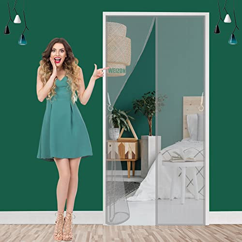 Zanzariera Magnetica per Porte 225x240cm Tenda Magnetica si Chiude da Sola, Senza Praticare Fori Può Essere per Porta Ingresso del Balcone Terrazzo Cortili - Grigio A