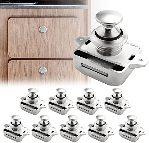 Opaltool 10pc Push Button Latch Catch Pop Up Cupboard Door Knob Latch Fit 15-18mm Thickness RV Boat Van Yacht Campervan Yacht Cupboard Door Cabinet