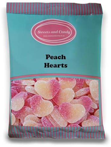 Sweets and Candy® Peach Hearts 1Kg Bulk Bag - Fruity Peach Flavour Heart Shaped Gummy Candy, Sugar Coated Retro Jelly Pick and Mix Sweets for Sharing, Parties, Weddings & Sweet Tables