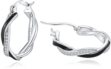 HEEYA Creolen Ohrringe für Frauen Sterling Silber 925 Damen 18K Vergoldet Twisted Creolen Hypoallergen Ohrringe mit AAAAA Zirkonia Rose Gold/Gold/Blau/Weiß/Schwarz 15/20MM
