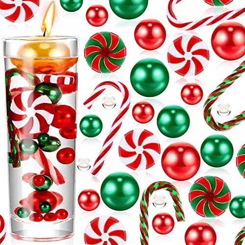 Shunfaji 7065 Pcs Weihnachtsvasenfüller Schwimmkerzenvase Wassergelperlen Wassergel-Perlen Zuckerstange für Vasenfüller Schwimmende Kerzen Weihnachten Deko