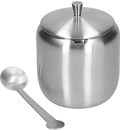 Wakects Zuckerdose mit Deckel und Löffel aus Edelstahl 370ml Gewürzgläser Salztopf Gewürzgläser im Café, Küche, zum Servieren von Tee SesamCurry Pulver Chilipulver