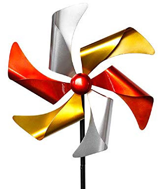 INDA-Exclusiv XL Windrad bunt Windspiel Kupfer Gold Silber aus Metall Höhe ca. 140 cm ca. Ø 38 cm tolle Gartendekoration, Farben:Silber