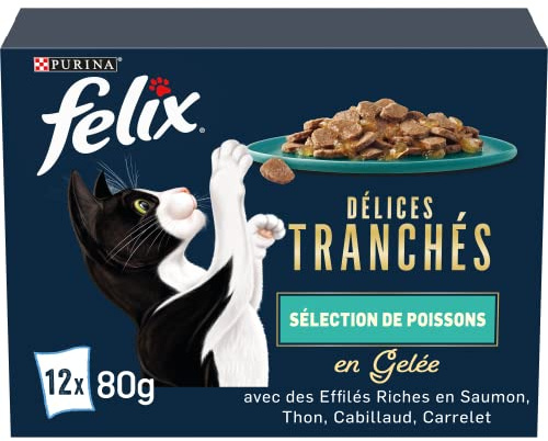 FELIX Gelee-geschnittene Köstlichkeiten | Katze | Fischauswahl | 12 x 80 g | Frischebeutel