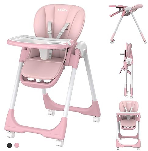 Baby-Hochstuhl für Babys & Kleinkinder mit 4 Rädern, für 6 Monate-3 Jahre, bis zu 110 LBs/50kg, abnehmbares Tablett, verstellbare Rückenlehne Fußstütze Tablett Positionen Sitzhöhen, selbststehend