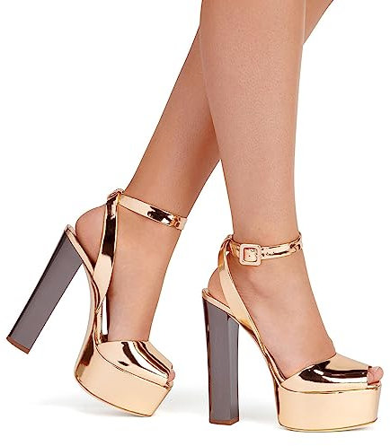 High Heels Platform Chunky Heels Ankle Strap Slingback Sandals Comfy Open Toe Dress Shoes Summer 14cm,Rose gold,46