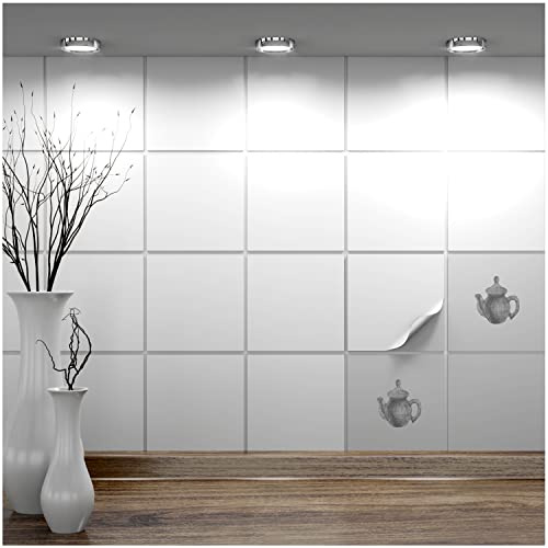 FoLIESEN - Tile Stickers, 14.5 x 14.5 cm, Self-Adhesive Tile Film for Bathroom and Kitchen, Removable Adhesive Film for Wall Tiles, Kitchen Splashback and Borders, 120 Adhesive Tiles, Glossy White