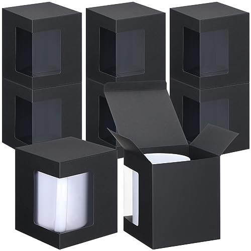 Harloon 36 Pack Christmas Gift Boxes for Sublimation Mugs Transparent Mug Boxes Wine Glass Gift Packaging Box for Blanks Sublimation Coffee Mugs 11oz, 12oz, 15oz Ceramic Gift Wrapping (Black,Simple)