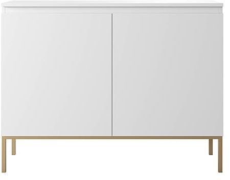 Selsey Kommode Schrank Aufbewahrungsschrank 100 cm 2 Türen 4 Fächer Weiß Goldene Beine Bemmi