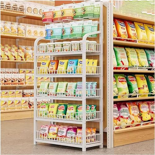 Étagère 3/4/5 étages étagère de supermarché, grand magasin présentoir support fil métallique présentoir de bonbons pour snacks, suspendu Fruits Légumes Panier d'organisation ( Color : White , Size : 5