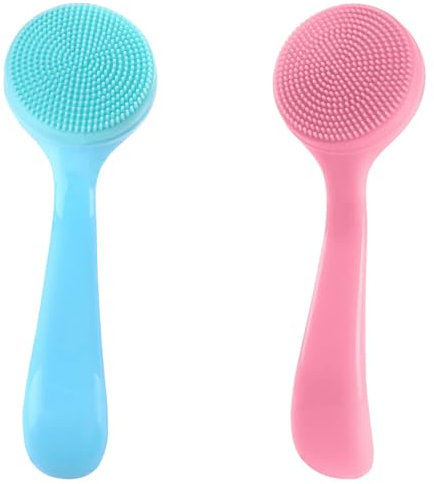WLLHYF Confezione da 2 spazzole manuali per la pulizia del viso, in morbido silicone, esfoliante, con manico in polipropilene, per la rimozione di punti neri e punti bianchi (blu e rosa)