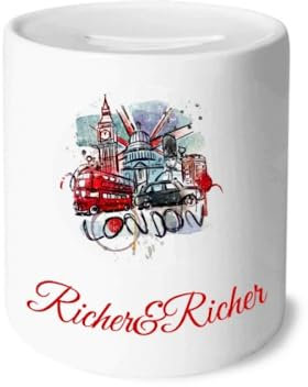 London Bus Big Ben UK Aquarell Rich and Rich Bank Spardose Münze