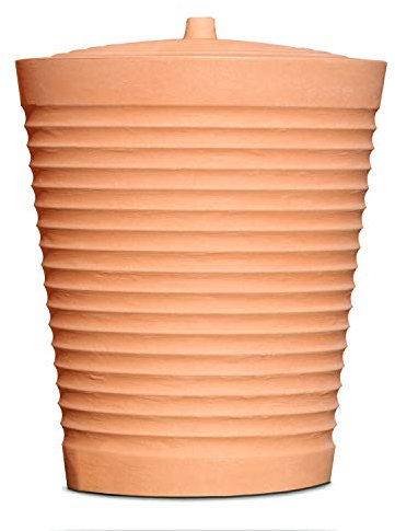 Regentonne rund Regenwassertank Trentino mit 275 Liter Volumen Farbe Terracotta aus UV- und witterungsbeständigem Material. Frostsicherer Regenwassertonne BZW. Regenfass mit kindersicherem Deckel