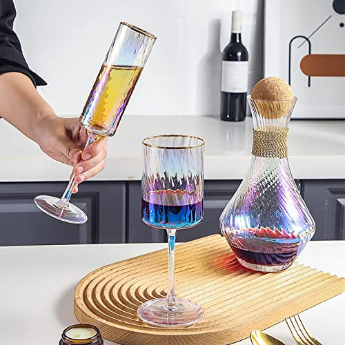 RXMORI Decantador de vino con juego de 2 copas, juego de decantador, jarra de vino de cristal con copa de vino, 3 accesorios de vino, aniversario, Navidad, cumpleaños (multicolor)