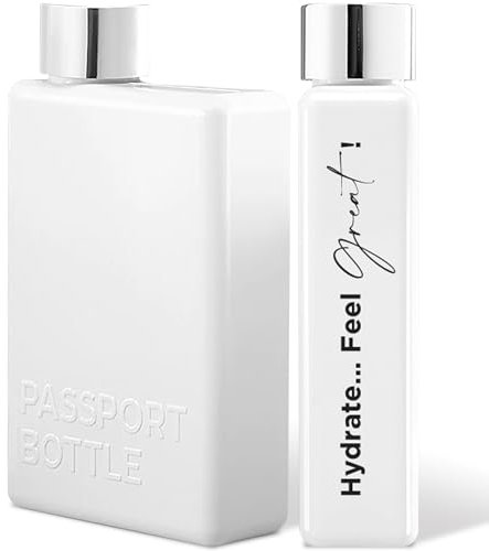 Forest & Twelfth 12 Oz Travel Water Bottle Flat Water Bottle for On-The-Go Hydration, Hydrate… Feel Great! Passport Mini Water Bottle for Gym, Travel, School, Italian Design Portable Water Bottle