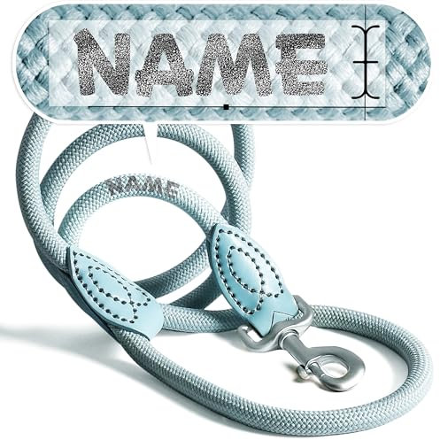 Personalisierte Hundeleine 1,2 m oder 1,7 m Länge (leicht dehnbar) extrem hochwertig verarbeitet | Tauleine für Hunde | Führleine mit Namen (Aqua, 170 cm)