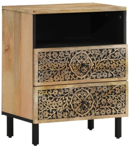 vidaXL Nachttisch, Nachtschrank mit Eisenbeinen, Nachtkommode mit viel Stauraum, Nachtkonsole Nachtkästchen Beistelltisch, Massivholz Mango