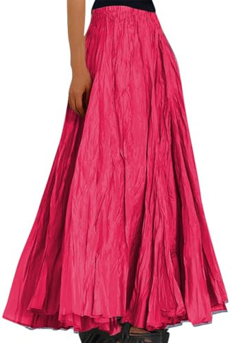 shownicer Damen Tüllrock Falten Rock Höhe Taille A-Linie Midi Plisseerock Lässig Frühlingsrock Sommer Strandrock A Rose Rot XS