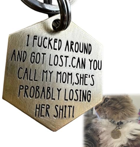 Funny Dog Tag, Personalized Dog Tag Funny Pet ID Tag, Stainless Steel Pet Tags Pet Key Ring Dog Collar Tag for Dog Cats Owner or Dog Lover, Gifts for Dogs & Cats (I fucked around(MOM),1)