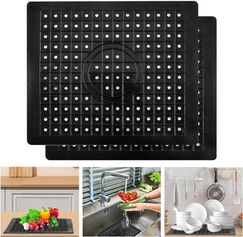 Inserto para Fregadero, Alfombrilla de Drenaje, Inserto de Goma para Fregadero, para Cocina y baño, Negro, 31 x 26 cm, 2 Unidades