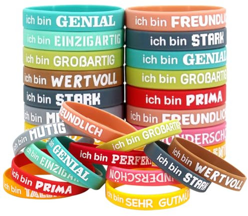24 Stück Motivationsarmbänder Kinder auf Deutsch - Silikon Armbänder mit Inspirierenden Sprüchen - Motivierendes Silikonarmband - Mutmacher Geschenk - Armband Kinder für abschiedsgeschenk schüler