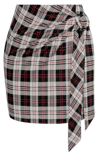 Kate Kasin Jupe Courte à Carreaux Pour Femme - Taille Haute - Mi-Longue Élastique - Loisirs Élégante, Grille Noire et Rouge, M