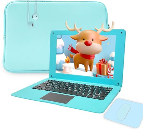 aichiw Mini Computer Portatile 10.1 Pollici, Computer Portatile con CPU 2GB RAM 64GB eMMC, Accessori per Computer Gratis (Blu-Tastiera Inglese)