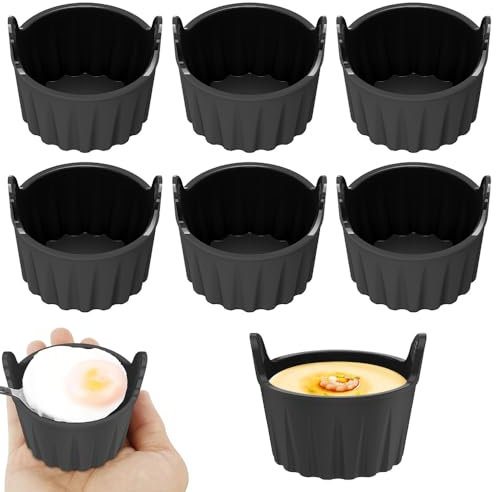 SKIKHN 6 Pièces Moule Silicone Air Fryer, Ramekins For Air Fryer, Plat Pour Friteuse Sans Huile, Moule Air Fryer RéUtilisable Plat pour Air Fryer, pour Pâtisseries, Muffins, Puddings, Cupcakes