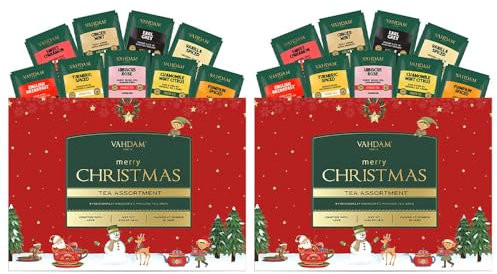 VAHDAM, Frohe Weihnachten - Tee Geschenkset (9 Teebeutel Einzeln Verpackt, Set aus 2) Limited Edition | Glutenfrei | Wintertee Geschenkset 2024 | Weihnachtsgeschenke Für Frauen und Männer 2024