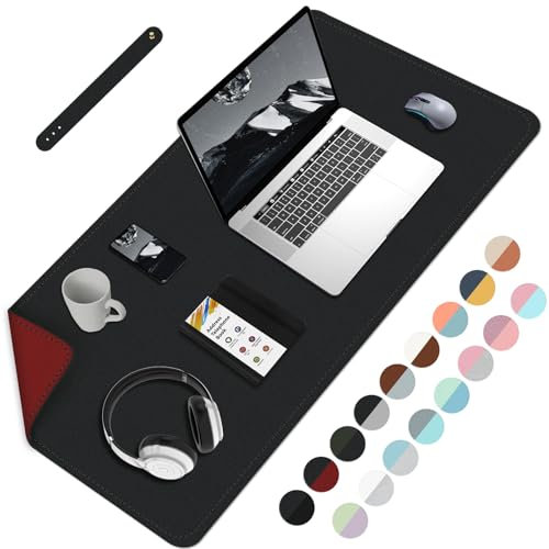 80cmx40cm Büro-Schreibtischunterlage, Doppelseitige Schreibtischunterlage, Wasserdichte PU-Leder-Schreibtischunterlage, Laptop-Matte & Mauspad für Heim & Büro - Schwarz+Rot