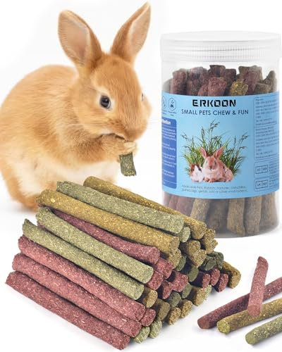 Timothy Heu Sticks,ERKOON 38 Stück Kaninchen Spielzeug Karotten Rosengraskuchen Zahnpflege Molar, Chinchillas Spielzeug Kauspielzeug für Kaninchen, Meerschweinchen, Hamster, Chinchilla
