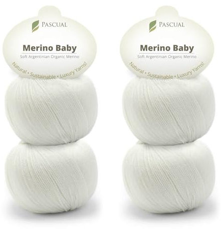 PASCUALI Merino Baby|Strickwolle aus 100% Schurwolle aus Merino, Merinowolle zum Stricken und Häkeln, SET: 4 Knäuel - 200 g, Farbe: Perlweiss 302