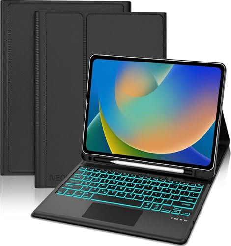 IVEOPPE Keyboard Case for iPad Air 13 inch 2024 M2- Touchpad Keyboard Case for iPad Pro 12.9 inch 6th/ 5th/ 4th/ 3rd gen, 7-Color Backlight, Detachable Bluetooth UK Layout Keybpad for Pro 12.9- Black