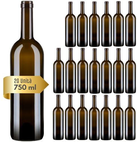 acquaverde | 20 Bottiglie Bordolese in Vetro Scuro UVAG per Vino Rosso, Bianco e Rosato con Imboccatura idonea per Tappo in Sughero, 750 ml