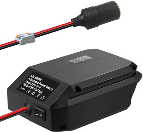 TPDL Spannungsregler Adapter für Milwaukee 18V M18 XC Akku, DIY Einstellbare Stromversorgung Ausgang 5V-13V 10A, Mit Anschluss für Zigarettenanzünder im Auto, mit Klemmleiste für DIY