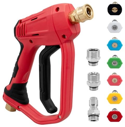 Pistola corta per idropulitrice, pistola a spruzzo ad alta potenza da 4000 PSI, uscita 1/4, connessione rapida da 3/8, raccordo M22-14 mm, maniglia per idropulitrice con 7 ugelli a connessione