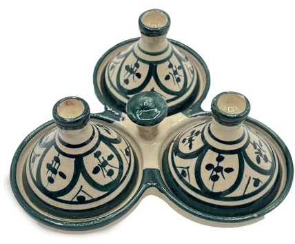 Mini Tajine Triple Porte Épices en Céramique Terre cuite Marocaine de Safi - Élégance Artisanale 0811241511 Tunisie Turquie Ethnique Modno
