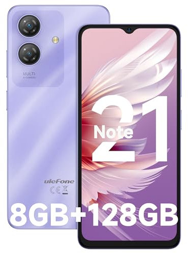 Ulefone Note 21 Handy Android 14, 8GB RAM+128GB ROM/SD-1TB, 6.56 HD+ Octa Core, 5000mAh Akku, 13MP+8MP Kamera Smartphone Ohne Vertrag Widevine L1 Dual SIM 4G/Fingerprint/Face ID/GPS/OTG/FM Lila
