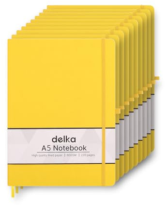 delka A5 Notebook – Lined Notepad Journal, Soft Cover Writing Pad for Office, School, College, Home & Business – Ideal for Note Taking, Daily Planning, Journaling & Study (YELLOW, Pack of 10)