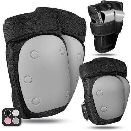 LeapBeast Protecciones Patines en Linea Adulto, Rodilleras Coderas y Muñequeras Set, como Equipo de Protección Skateboard - Rodilleras Patines, Monopatín, Escalada, Esqui y Otros Deportes (Gris, M)