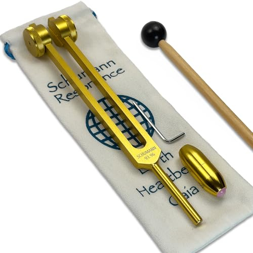 93.96Hz Schumann Tuning Fork with Gemstone Boot Extender Handle | Rose Quartz Crystal Handle, Sound Healing & Biofield Harmonization, Sound Therapy Instruments, Gold