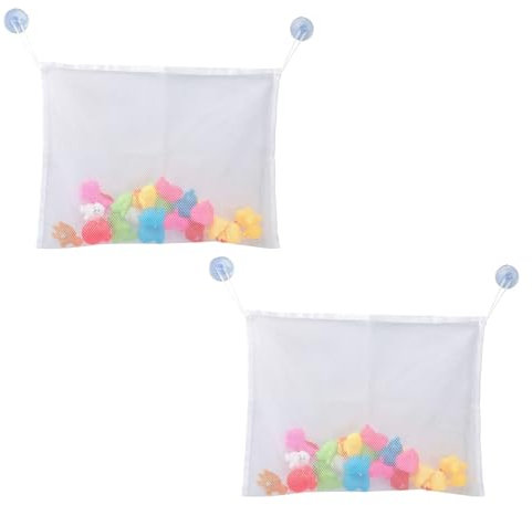 2 Pcs Bath Toy Storage Net Bag,Bath Toy Tidy,Bath Toys Holder Storage,45x35cm Toy Bags & Nets Organizer with Suction Cups,Hanging on Bathroom Net To Store,Keep Your Space Neat and Tidy