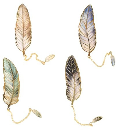 Tinoaly 4 Lesezeichen aus Metall mit Federn, Vierfarbige Schicke Lesezeichen mit Anhänger Perfekte Dankesgeschenke für Buchliebhaber Schriftsteller Leser Studenten Lehrer