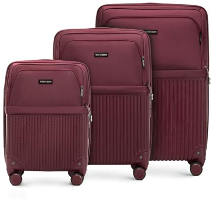 WITTCHEN AXIS | Kofferset 3-teilig Reisekoffer Set | Handgepäck M L | Hybrid ABS Nylon mit Reißverschlusstaschen TSA Zahlenschloss Teleskopgriff 360° Rollen Leicht Gepäck | Burgund
