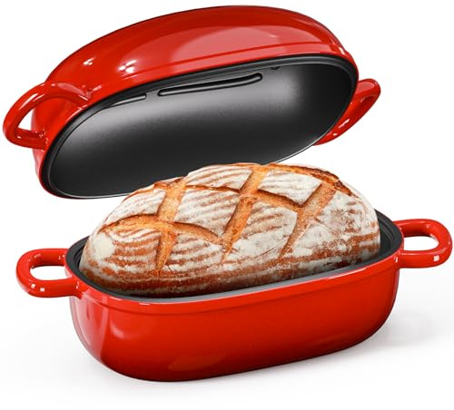 Dutch Bread Oven aus Gusseisen, 2,5 QT Dutch Oven für Sauerteigbrot, Gusseisen-Brot-Kastenform mit Deckel, einfacher hausgemachter Sauerteig-Dutch Oven, blaue ovale Brotbackform, Geschenk für Familie