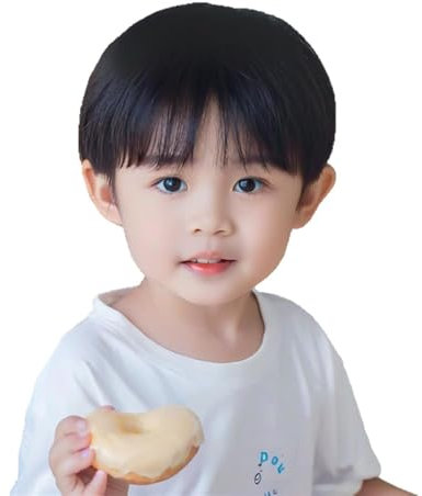 FOUNSHO Bowl Cut Wig For Kids Costume Child Funny Wig Short Black Full Bang Straight Mushroom 60s 70s 80s Bob Nerd Hairs for Boys Girls Daily Halloween Fancy Dress Party World Book Day Cosplay (Black)