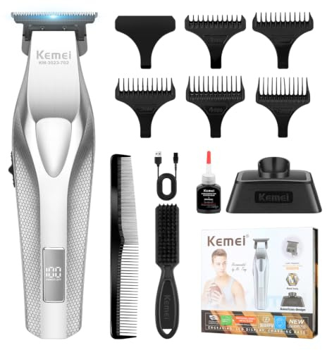 KEMEI KM-3023-702 Tondeuse à cheveux professionnelle pour homme, tondeuse à barbe sans fil sans fil, tondeuse de barbier rechargeable par USB, coupe-bordures, tondeuse à décoloration, cadeau pour