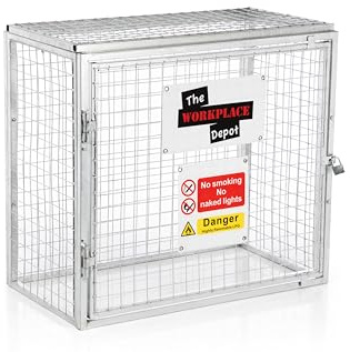 The WORKPLACE Depot Gas Bottle Storage Cage, Collapsible Steel Enclosure, Galvanised or Black Powder-Coated for Workshop & Construction Site Storage (Galvanised, 900(H) x 1000(W) x 500(D) mm)