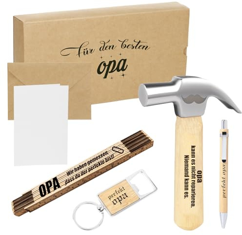 Zollstock Papa Geschenk Vatertag, Papa Geschenk Geburtstag, mit Bieröffner, Gliedermaßstab, Kugelschreiber, Hammer, Handwerker Geschenke für Papa, Bester Papa Geschenke (Opa)